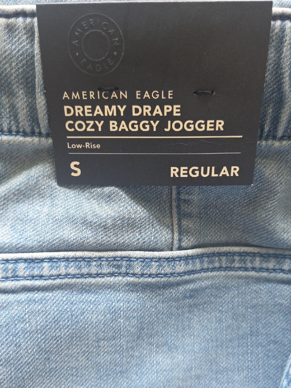 American Eagle Dreamy Drape Cozy Baggy Jogger - Light Blue Denim - Picture 2 of 7